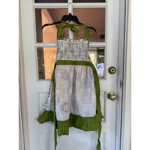 Anthropologie Floral Cotton Bibbed Apron Smocked Pocket Vintage Style Lime New - Picture 5 of 6